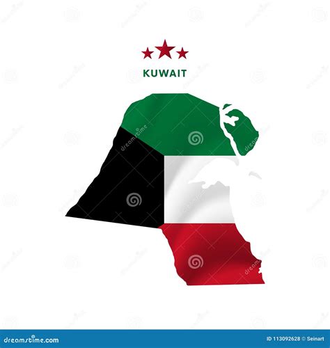 Kuwait Map With Waving Flag Vector Illustration Stock Illustration