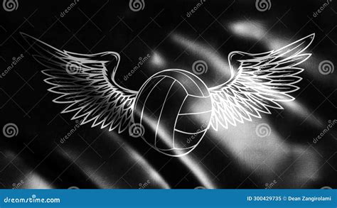 Flag In Loop Of Volley Ball With Wings Silhouette In Black Background