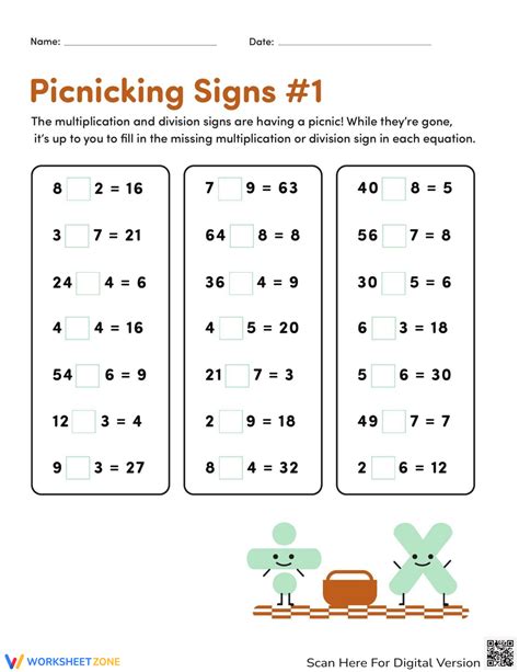 Multiplication Division Picnicking Signs 1 Worksheet