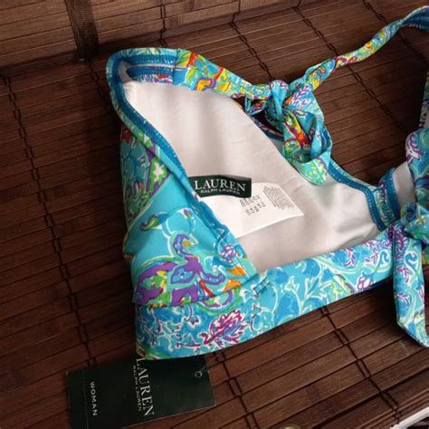 Lauren Ralph Lauren Swim Lrl W Halter Bikini Swim Top Turquoise Bright Floral Lauren Ralph