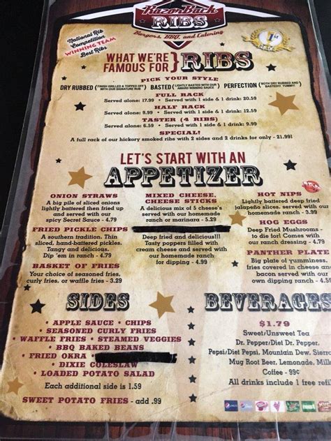 Menu At Carolyns Razorback Ribs Bbq Yellville