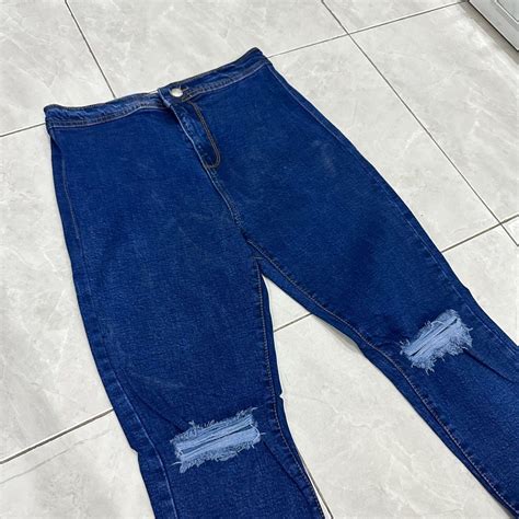 Ripped Jeans Dark Blue Celana Jeans Sobek Dark Blue Fesyen Wanita