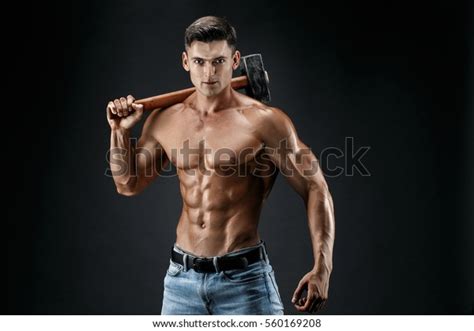 Muscular Man Naked Torso Holding Big Stock Photo Edit Now