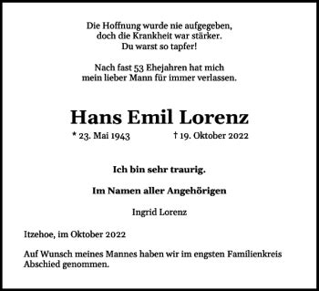 Traueranzeigen Von Hans Emil Lorenz Sh Z Trauer