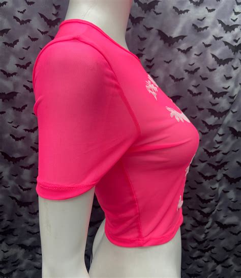 The Birthday Party Hot Pink Fashion Sheer Short Sleeved Crop Etsy
