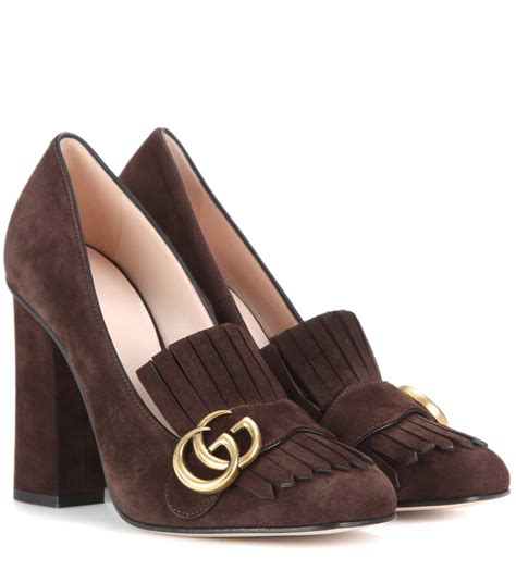 Gucci Marmont Fringed Pumps 105 In Dark Brown Suede Modesens