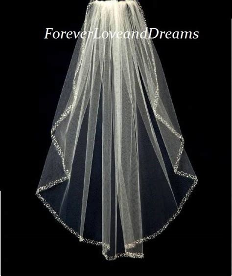 Crystal Beaded Edge Wedding Veil Ivory Crystal Wedding Veil Pearl