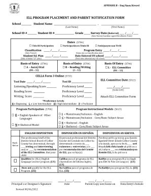 Fillable Online Ell Program Placement And Parent Notification Form