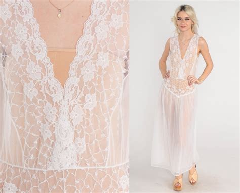 White Lingerie Nightgown S Sheer Lace Slip Dress Bridal Nightgown Shop Exile Tucson AZ