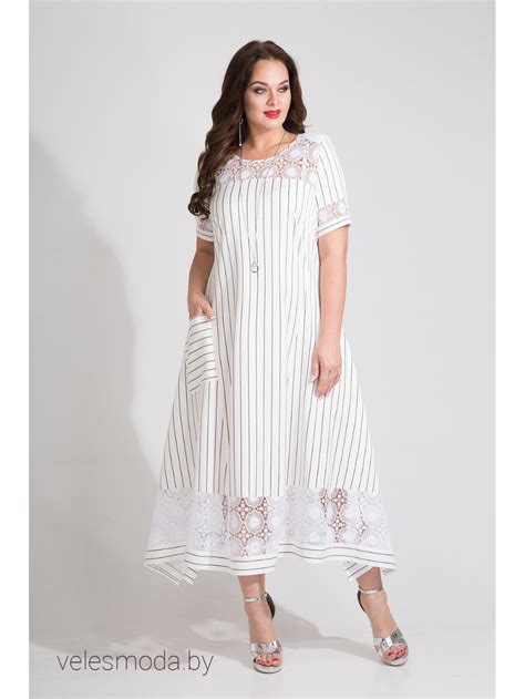Льняное платье в полоску с кружевом "Лилиана" | Stylish dress designs ...
