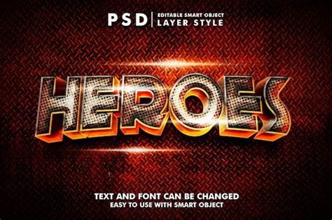 Effet De Texte Réaliste 3d Heroes Avec Psd Premium De Style Fer PSD