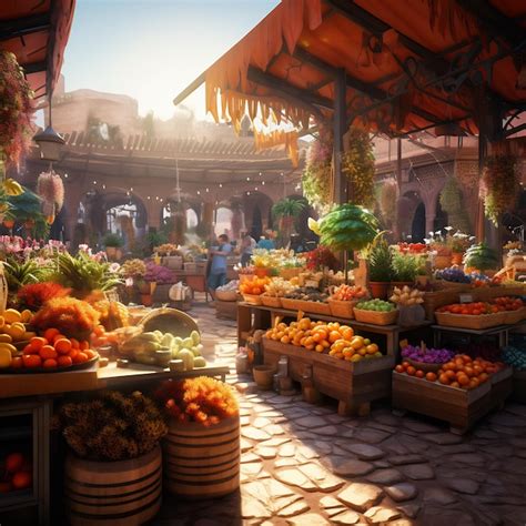 Premium Ai Image A Vibrant Marrakech Market Scene With Colorful