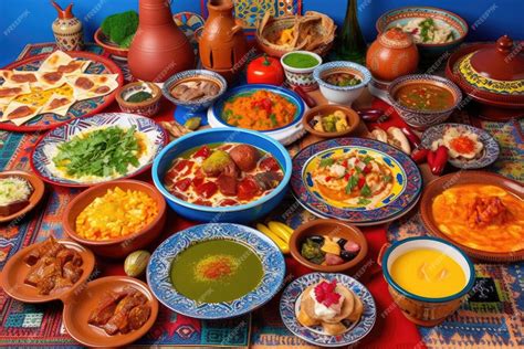 Premium AI Image | Traditional dishes of different countries on ...