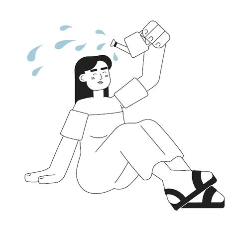 Premium Vector Attractive Happy Brunette Woman Watering Herself