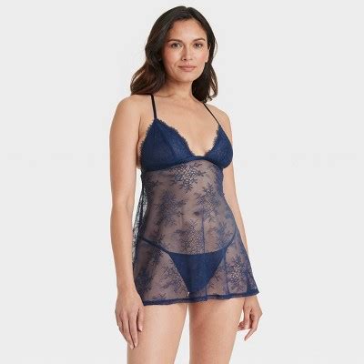 Women S Lace Triangle Lingerie Babydoll With Thong Auden Smart Blue S Target