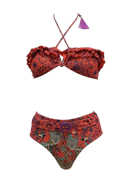 Bikini Donna 4Giveness In Lycra Arancio Fantasia Jungle Albos Underwear Shop Online Intimo