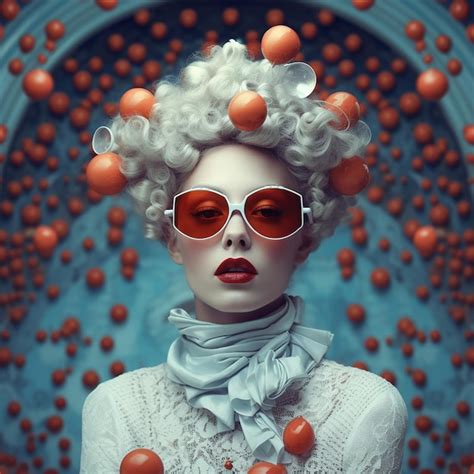 Premium AI Image A Woman With Blonde Hair And Sunglasses Stands In Front Of A Wall With Many