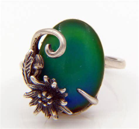 Mood Ring Sterling Antique Silver Flower Setting Adjustable