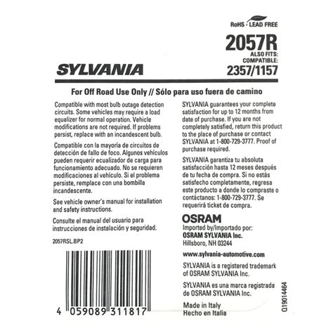 2 Pk Sylvania 2057r Red Led Automotive Bulb Bulbamerica