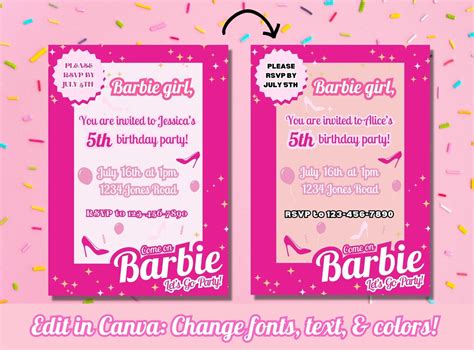 Barbie Birthday Invitation Barbie Party for Girl Birthday - Etsy