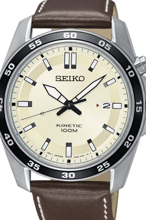 Seiko, Часовник Kinetic с кожена каишка, Кафяв - eMAG.bg