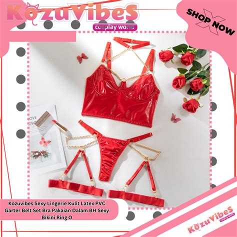 Jual Kozuvibes Sexy Lingerie Kulit Latex PVC Garter Belt Set Bra Pakaian Dalam BH Sexy Bikini