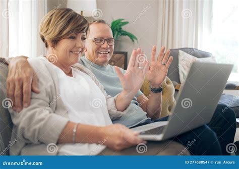 We Cant Wait To See You Again A Mature Couple Using Their Laptop To Make A Video Call Stock