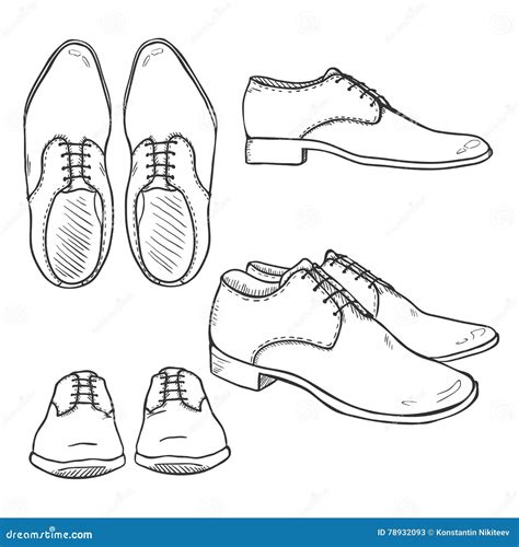 Vector Set Of Sketch Classic Men Shoes Top Side And Front View Stock