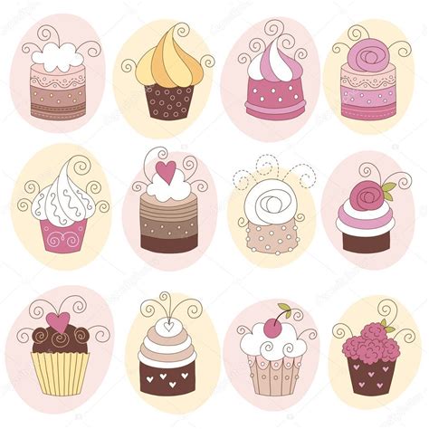 Set Of Cute Cupcakes — Stock Vector © Birdhouse 7594700