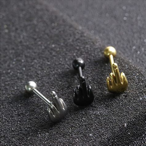 Middle Finger Tongue Stud Fuck You Gesture Barbell Tongue Etsy