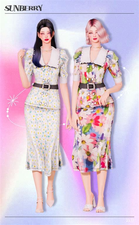 Sunberry Puff Frill Long Dress 2317 Sunberry 심즈 4 심즈
