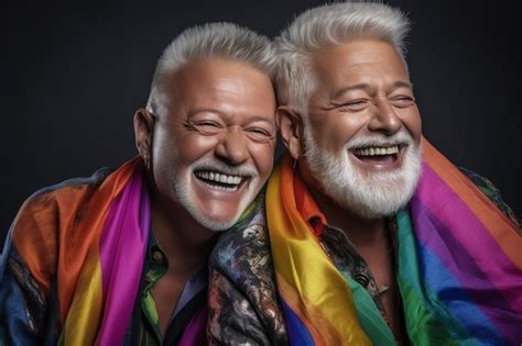 Um Lindo Casal Gay As Cores Da Bandeira Do Arco Ris Posando Para Uma Sess O De Fotos Do M S