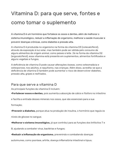 Vitamina D Para Que Serve Fontes E Como Tomar O Suplemento