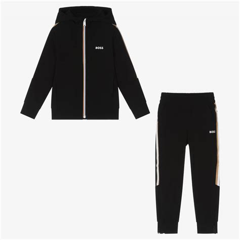 Boss Boys Black Signature Striped Tracksuit Childrensalon