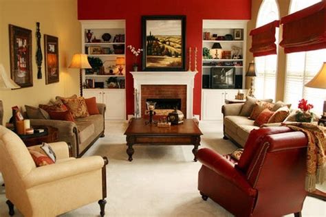 Beige Red Transitional Living Room Chic Living Room With A Red Wall