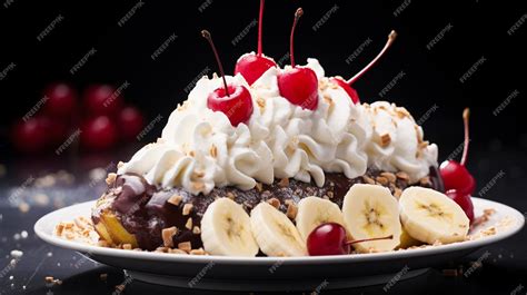 Premium Ai Image Banana Split Ripe Banana Nestled Between Scoops Of