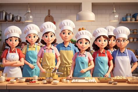 Premium Photo Baking Squad Cartoon Characters Ready In Aprons Chef Hat