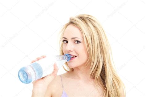 Blonde Woman Drinking Bottled Water Stock Photo By Farina