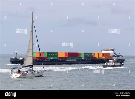 Le Havre Inland Container Ship Oural Arriving Port Of Le Havre With A