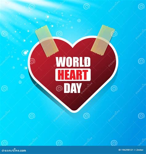 World Heart Day Banner Or Background With Heart Isoalted On Blue Layout