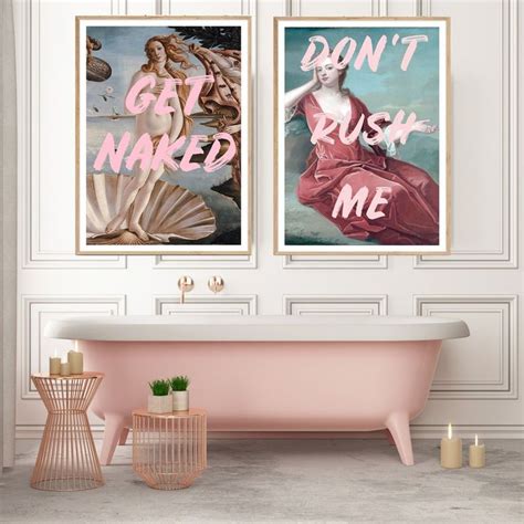Get Naked Print Bathroom Print Set Pink Prints Bathroom Wall Decor Wall Art Altered Art