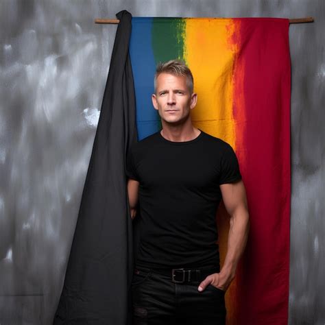 Un Hombre Gay Delgado De Unos A Os Vestido Con Una Camiseta Negra Lisa Est Ndar Foto Premium
