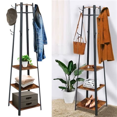 Coat Rack, Kingso Coat Rack Stand with 3 Shelves Storage for Entryway ...