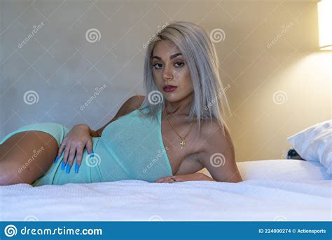 A Lovely Blonde Model Poses In Lingerie In A Home Environment Stock Photo Image Of Lifestyle