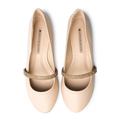 Sapatilha Nude Baby Tira Strass Brilho 1180 35 2 Bege