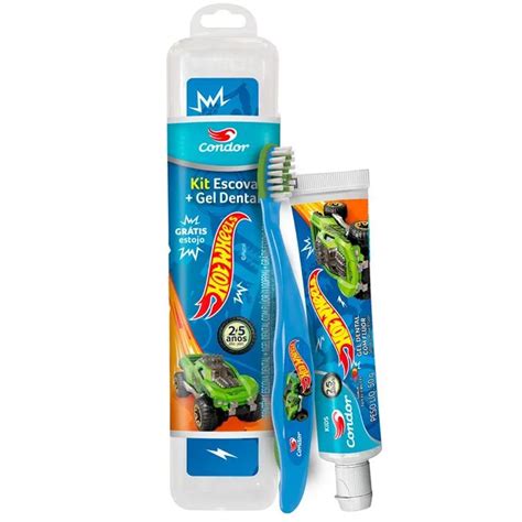 Kit Escolar Escova Extramacia E Pasta De Dente Fluor Estojo Hot Wheels Condor A Anos
