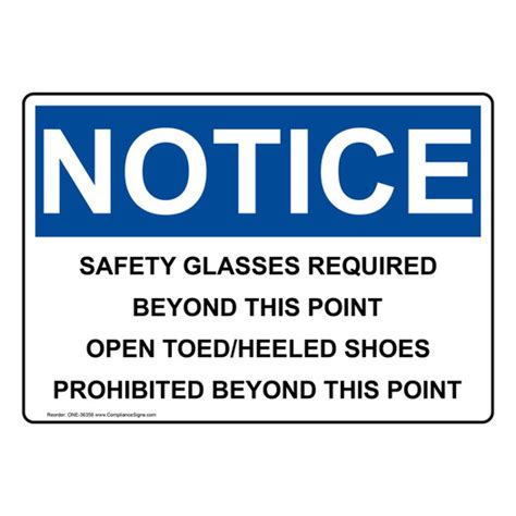 Osha Sign Notice Safety Glasses Required Beyond This Point Ppe