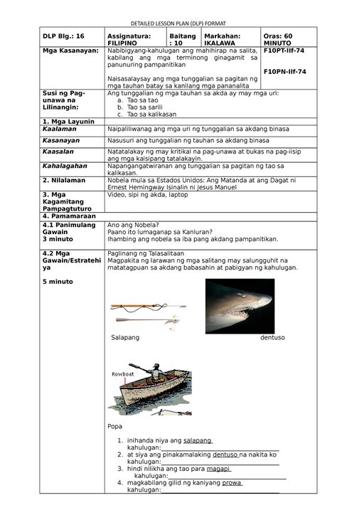 Filipino 10 Lesson Plan Detailed Lesson Plan Dlp Format Dlp Blg