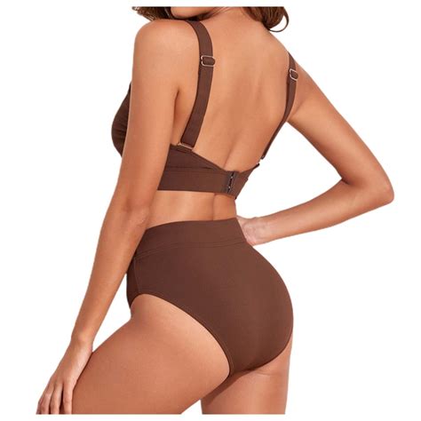 CAIVO Women Swimwear Flattering High Waisted 2PCS Bikini Set Crisscross Top With Gathered Detail