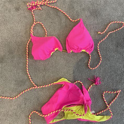 Pink And Yellow Tie Side Bikini Neon Reversible Depop